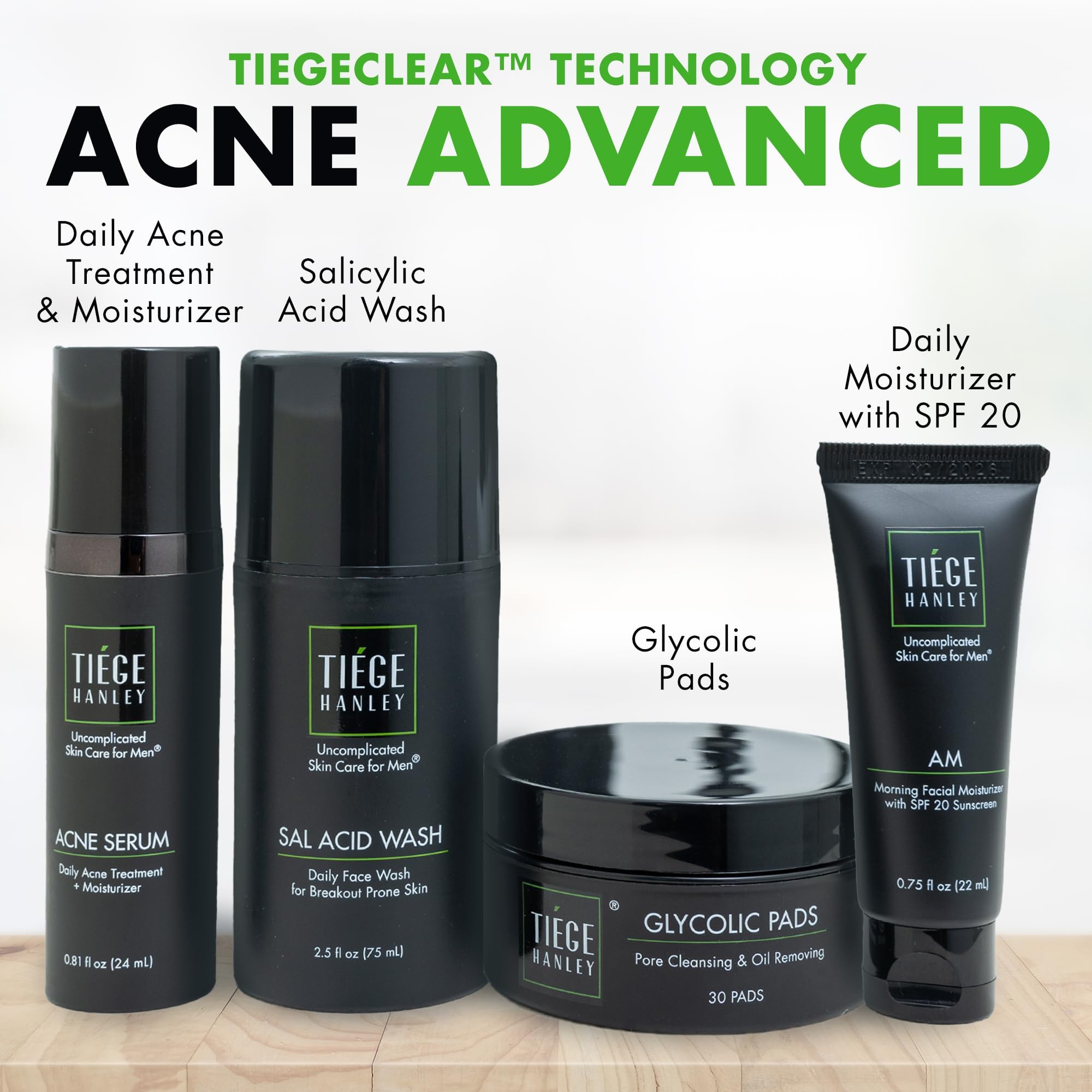 Tiege Hanley Acne Serum bottle designed for daily use to help reduce breakouts and redness