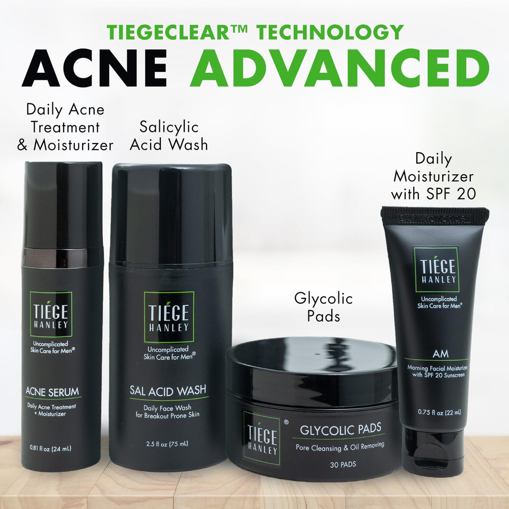 Tiege Hanley Acne Serum bottle designed for daily use to help reduce breakouts and redness