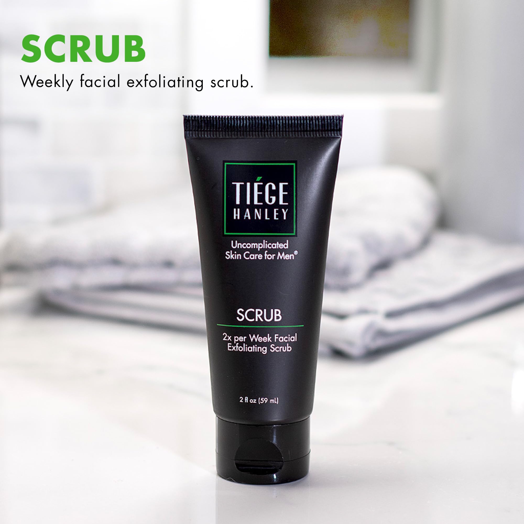 Tiege Hanley apricot seed powder exfoliates gently to lift buildup without irritation.