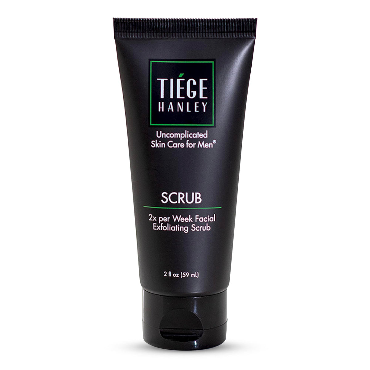 Tiege Hanley exfoliating face wash bottle offers a cooling, fragrance-free cleanse for sensitive skin.