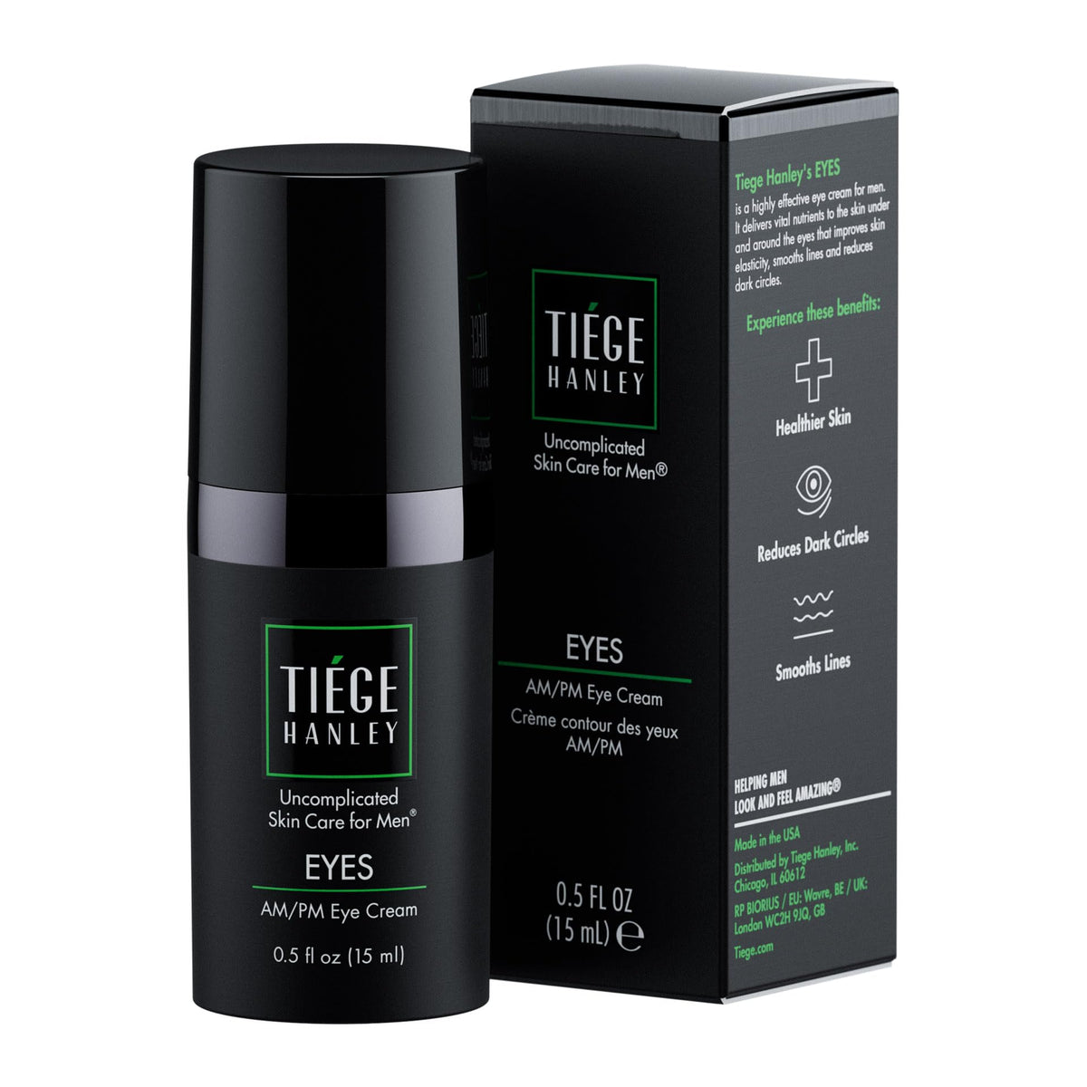 Tiege Hanley Eye Cream tube during morning application for hydrated under-eye skin.