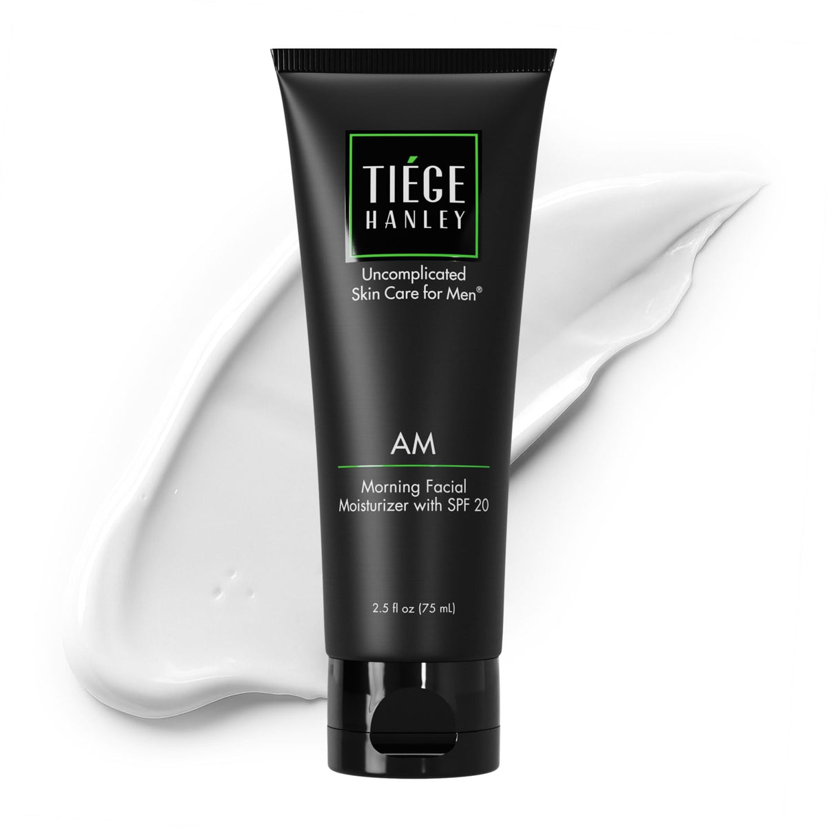 Tiege Hanley AM moisturizer bottle with SPF 20 provides daily protection