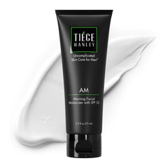 Tiege Hanley AM moisturizer bottle with SPF 20 provides daily protection