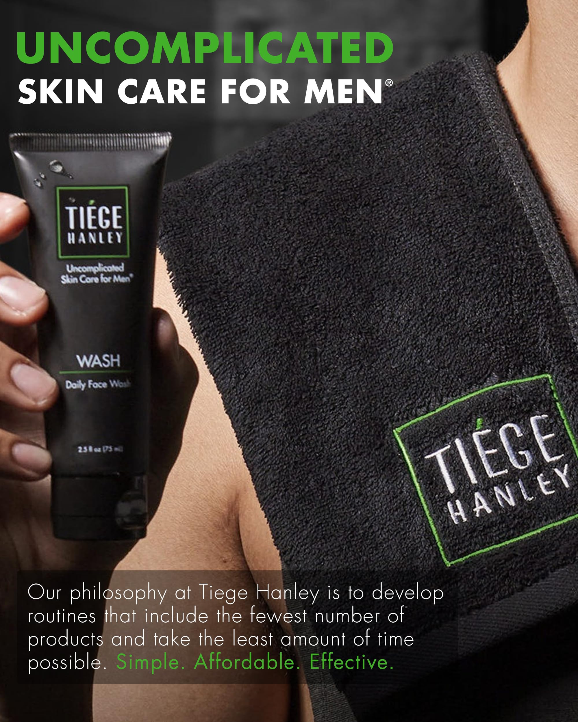 Tiege Hanley firming serum bottle providing hydration and improved texture.