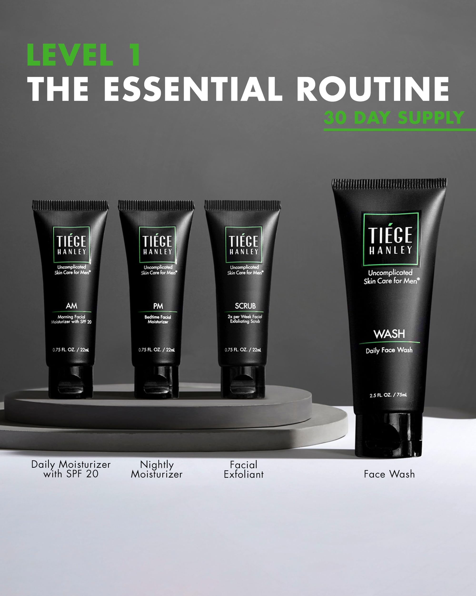 Tiege Hanley Level 1 AM Moisturizer SPF20 hydrates with sun protection.