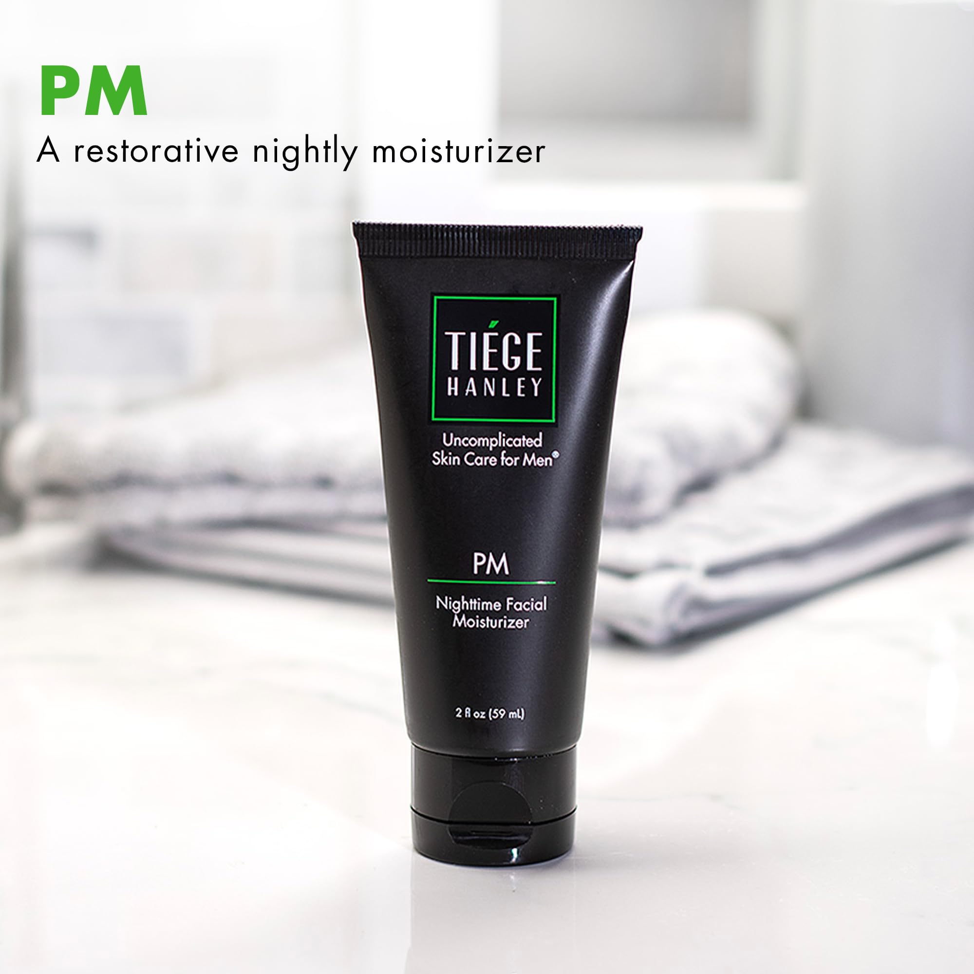 Tiege Hanley night moisturizer jar close-up signals overnight care