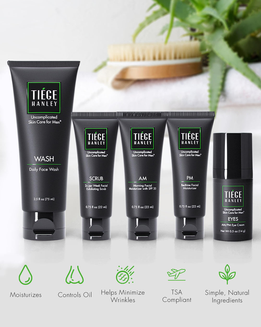 Tiege Hanley PM Moisturizer bottle nourishes skin overnight for renewed elasticity.