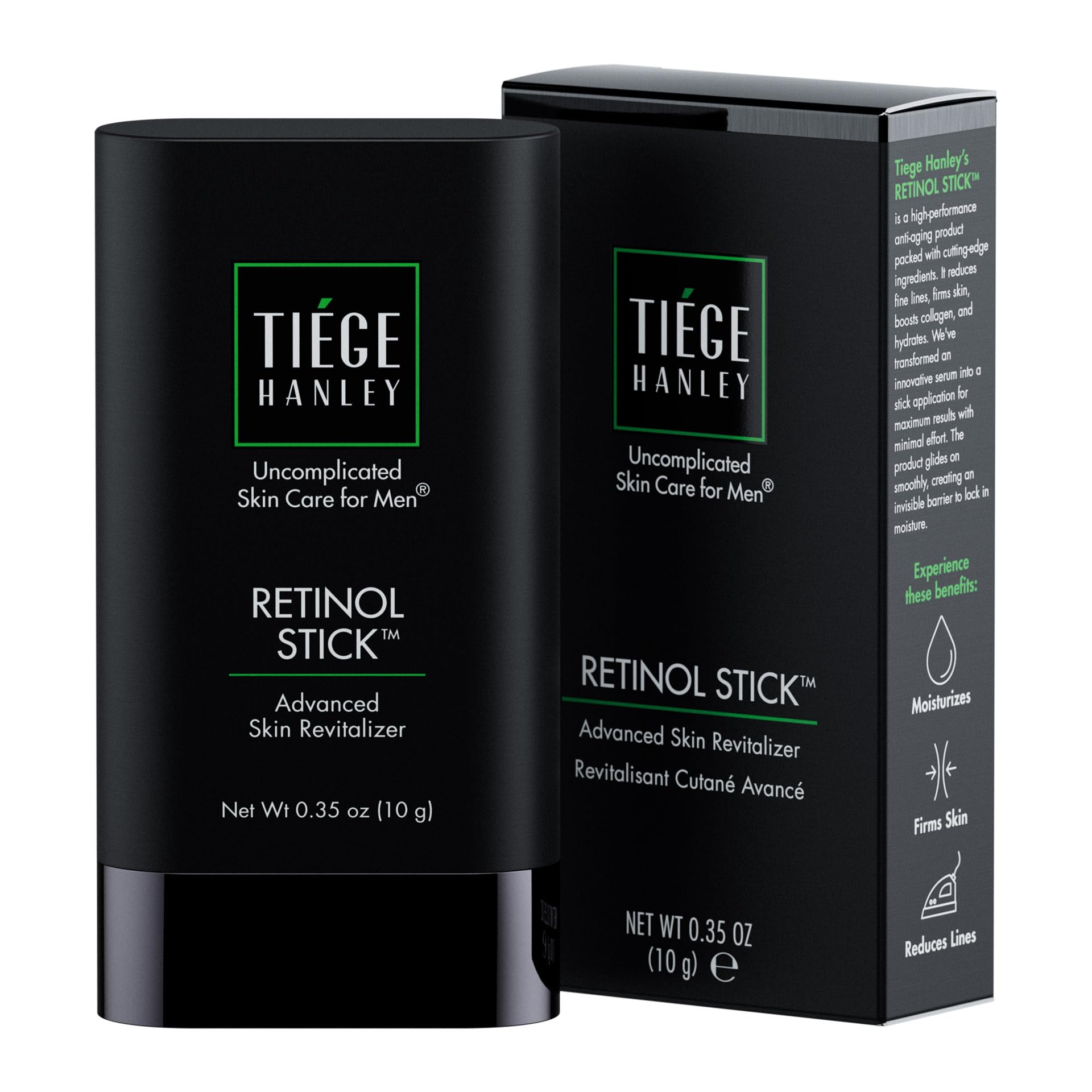 Tiege Hanley Retinol Stick packaging close-up highlighting travel-friendly skincare