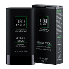 Tiege Hanley Retinol Stick packaging close-up highlighting travel-friendly skincare