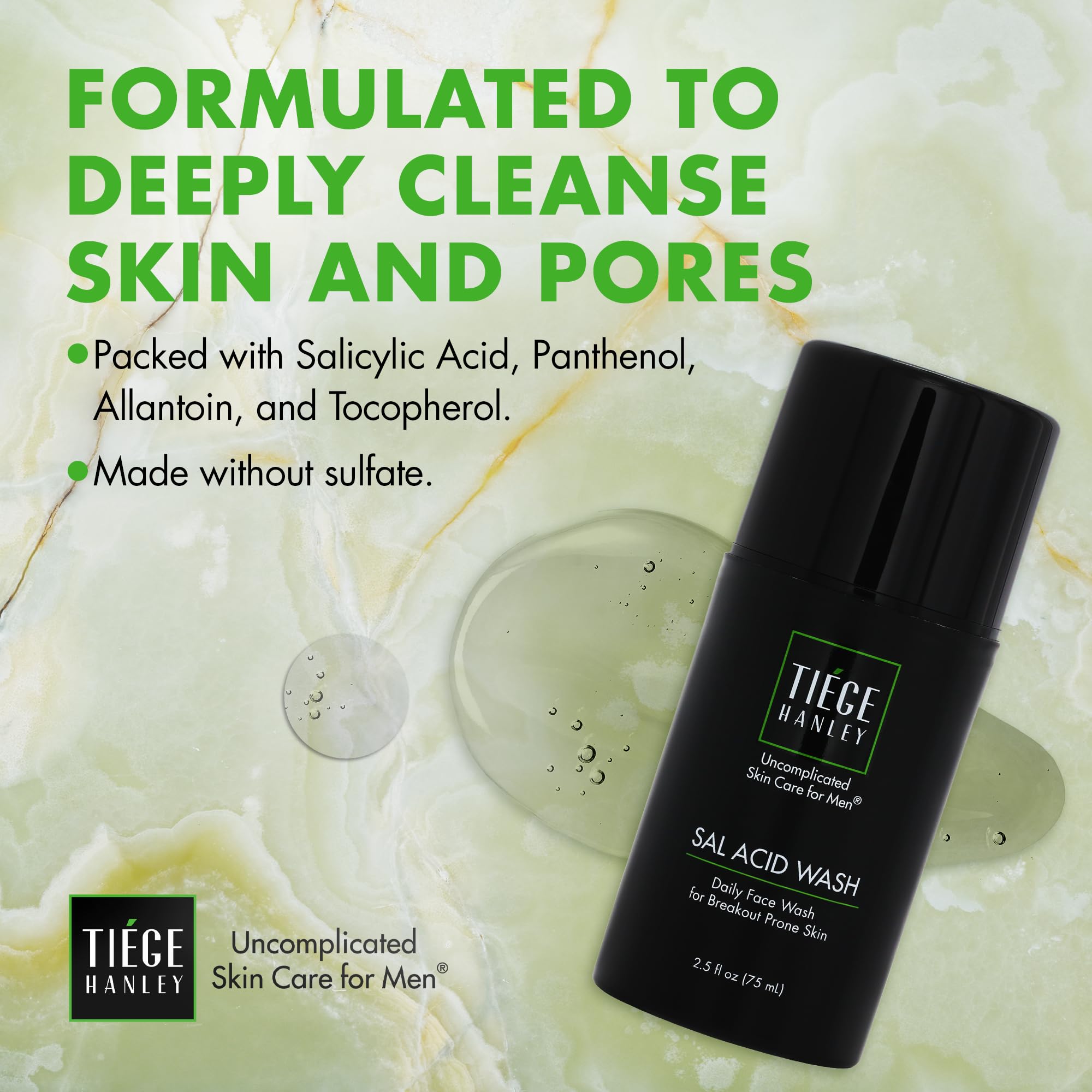 Ingredient highlights showing panthenol and vitamin E for balance and comfort