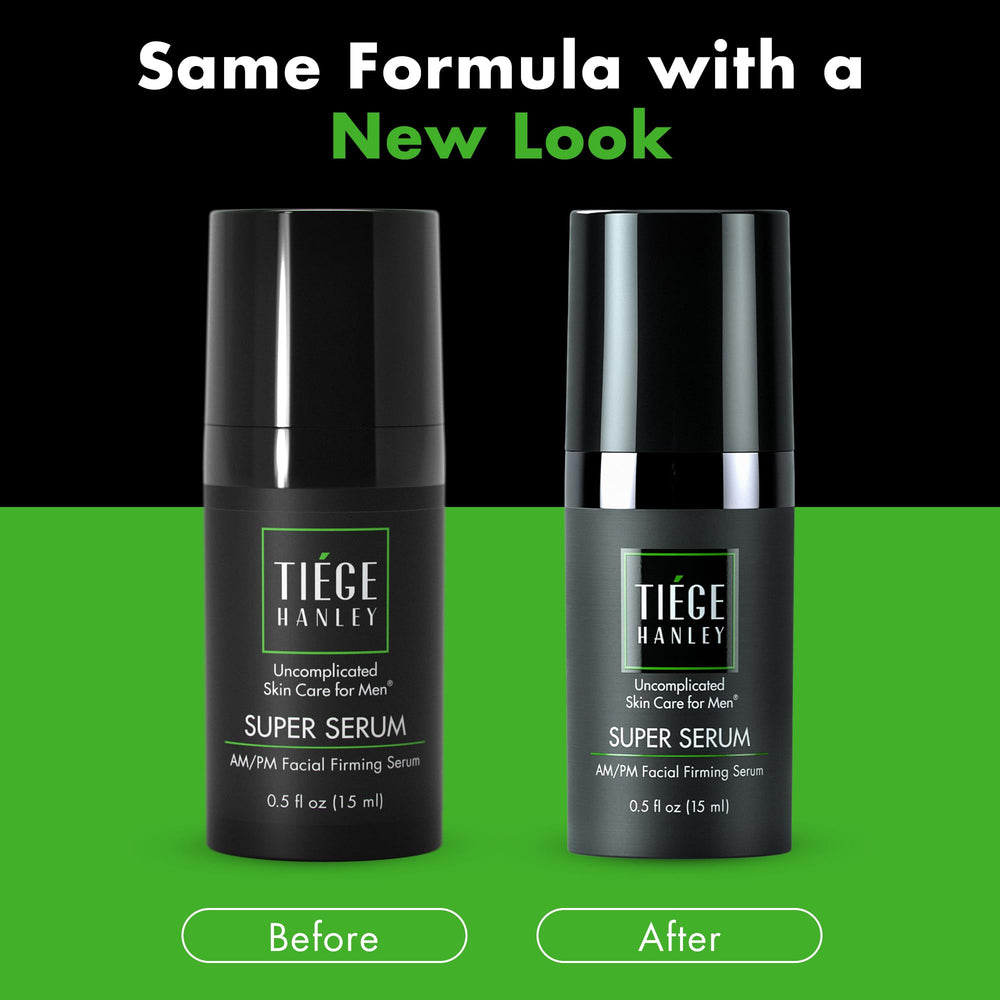 Tiege Hanley post-use glow image hints at brighter-looking skin over time.
