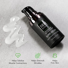 Tiege Hanley serum ingredient closeup highlights peptides and hyaluronic acid for smoother look.