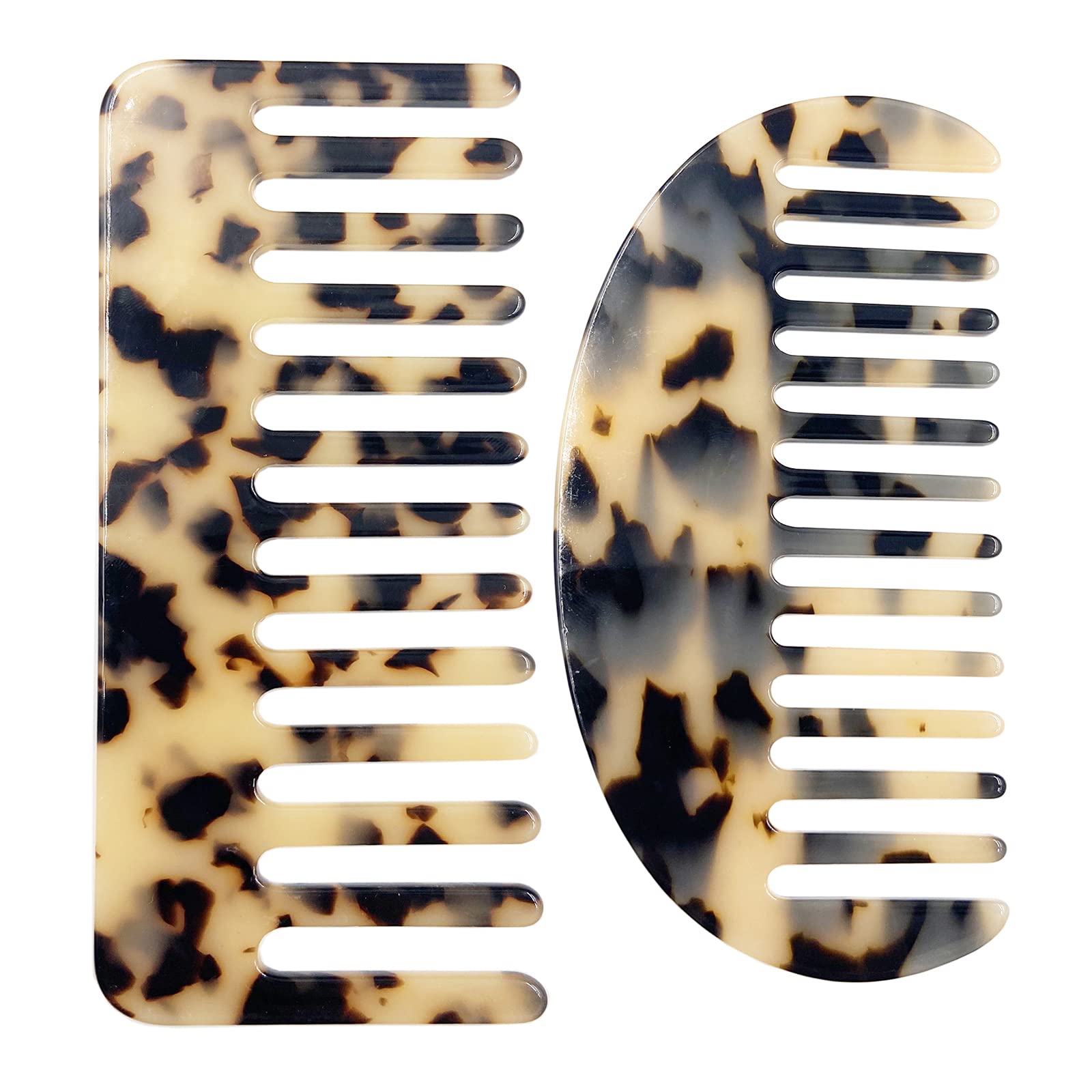 TIENAILING large wide-tooth comb in light leopard close-up for smoothing thick hair.