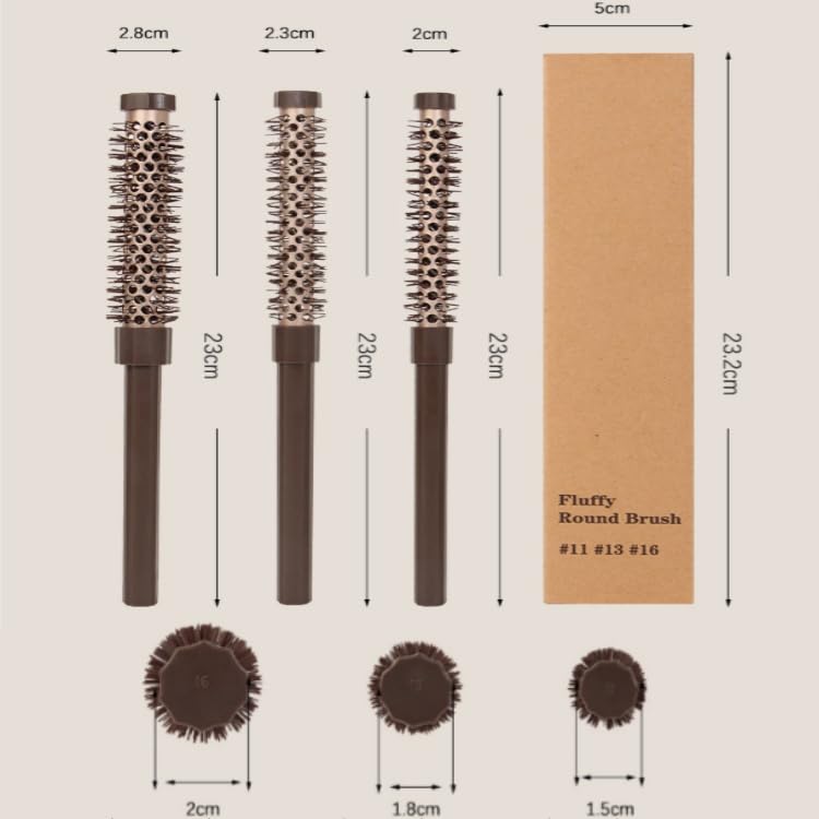 TIENQI 3pcs small round brush 0.70-inch side view shows ergonomic handle and even heat
