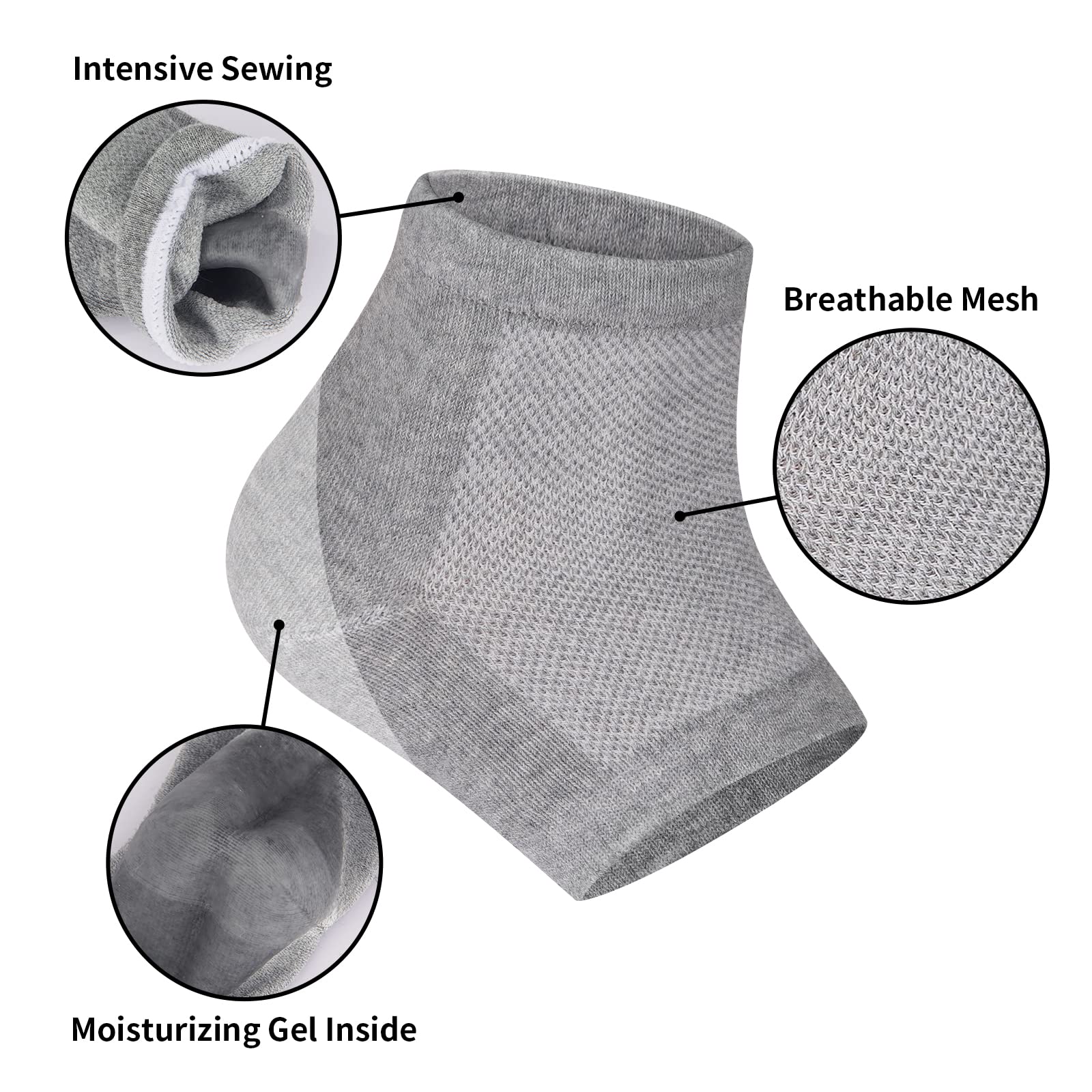 Tifanso moisturizing gel socks close-up illustrating moisture-locking gel for smoother heels.