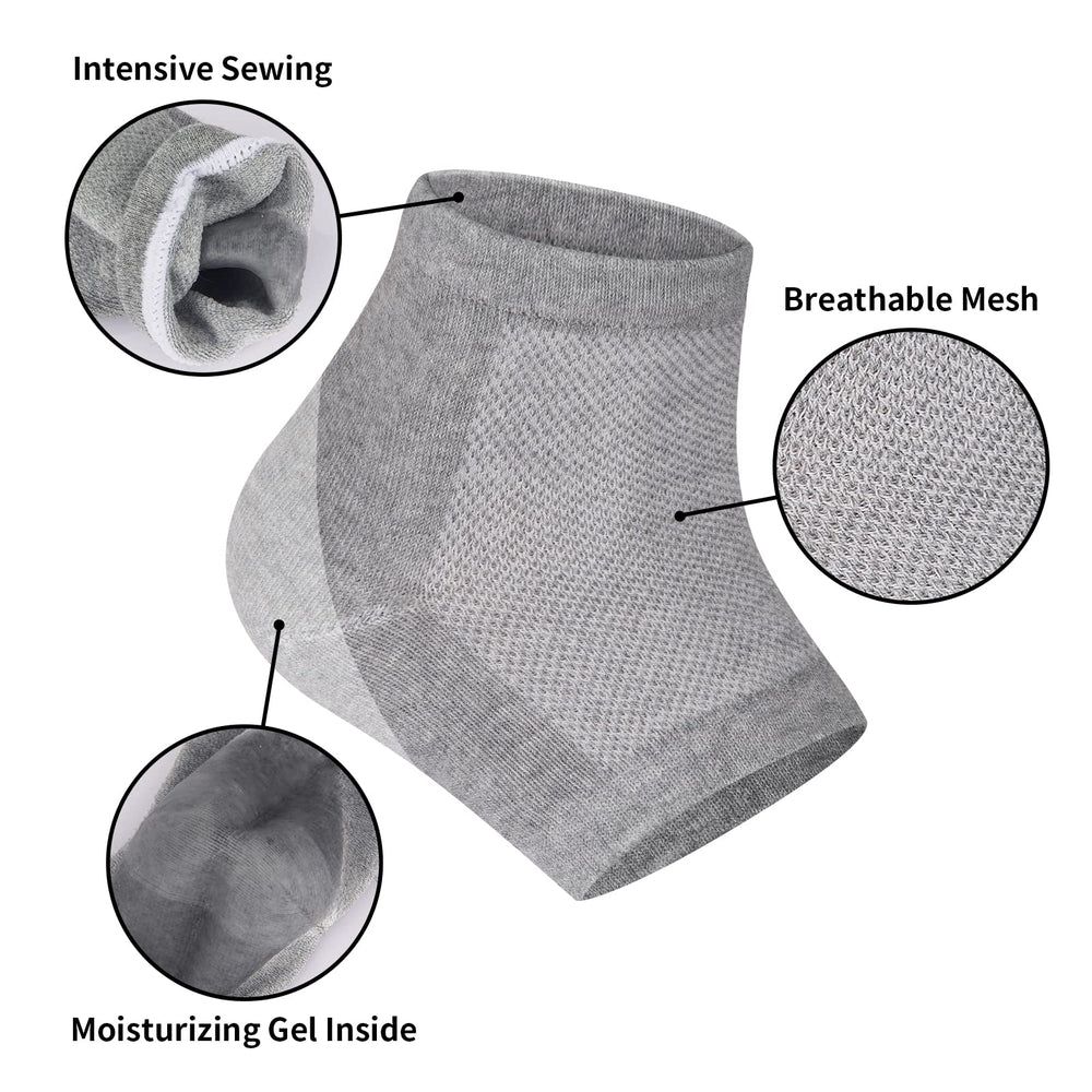 Tifanso moisturizing gel socks close-up illustrating moisture-locking gel for smoother heels.