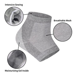 Tifanso moisturizing gel socks close-up illustrating moisture-locking gel for smoother heels.