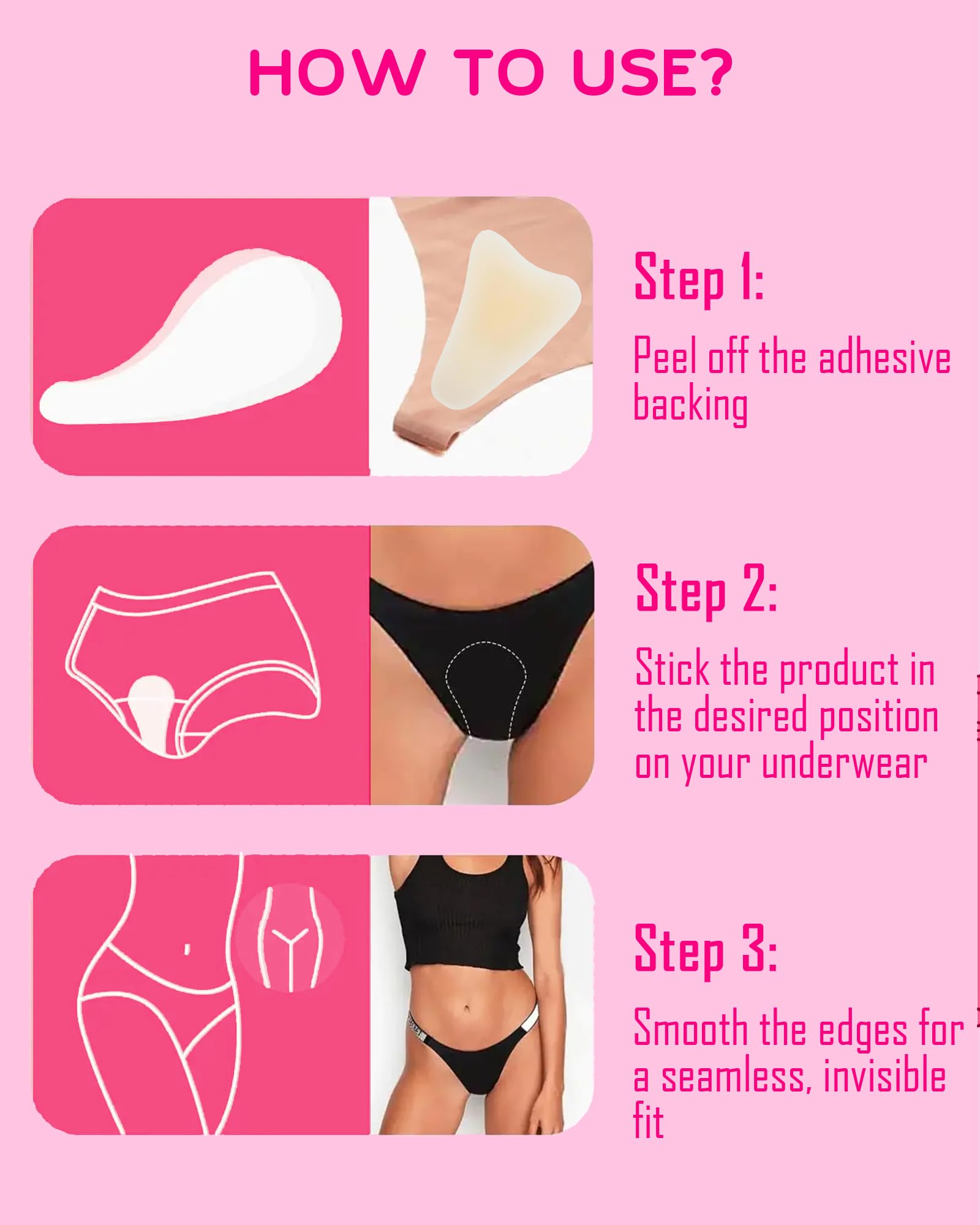 Tifesoo camel toe concealer shows easy application and removal for quick coverage.