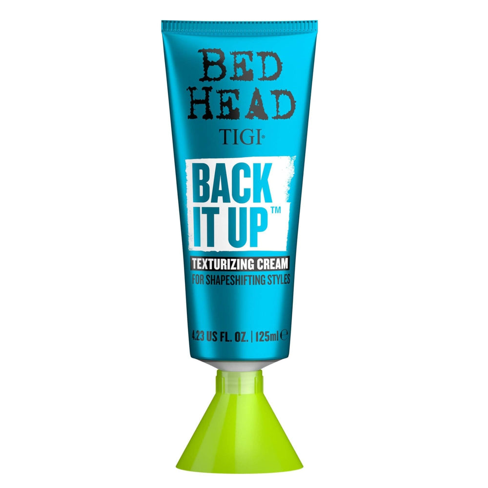 TIGI Bed Head Back It Up cream apply image shows texture and natural hold for defined style.
