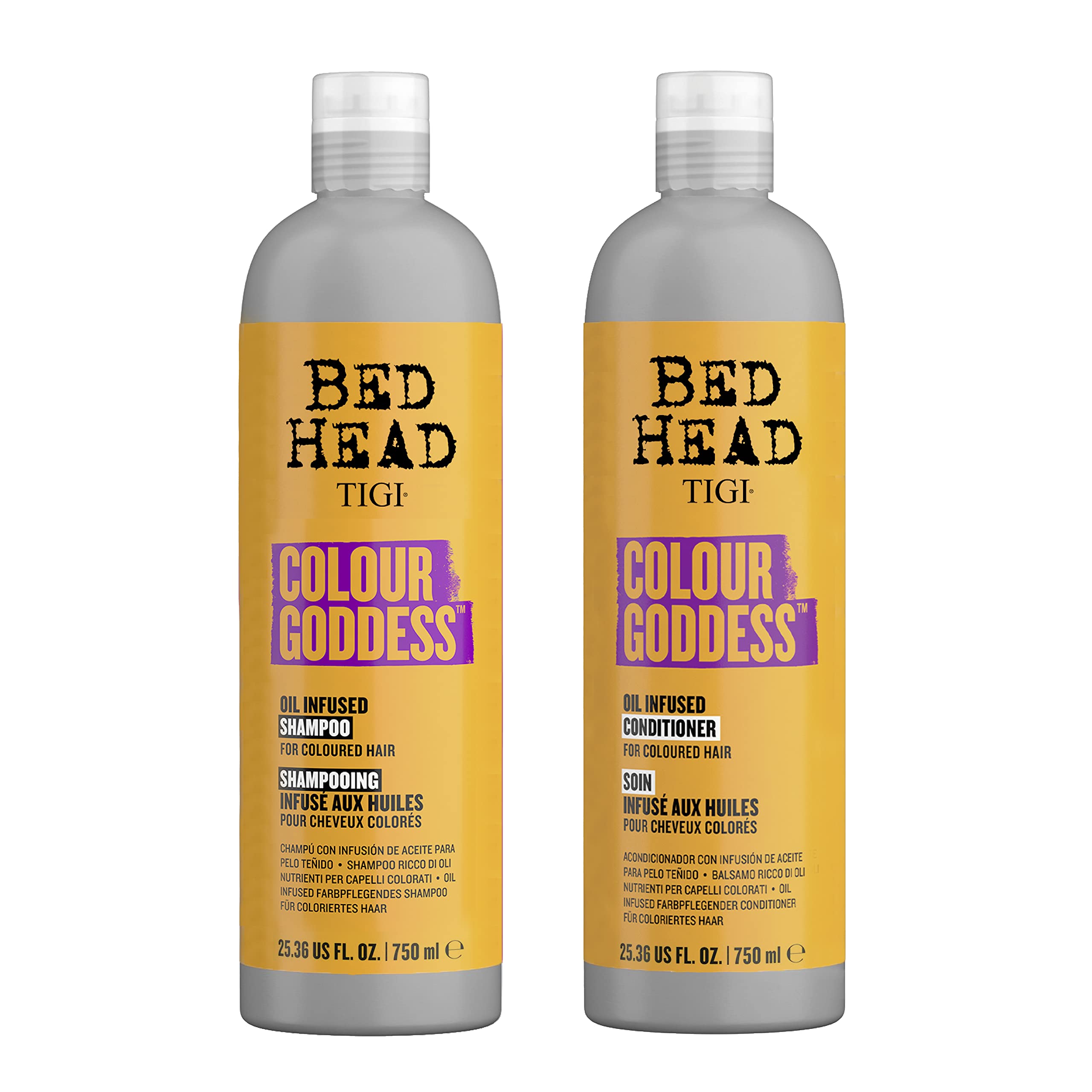TIGI Colour Goddess shampoo bottle showing color protection benefits for dyed hair
