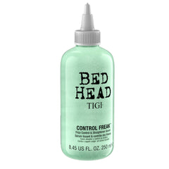TIGI Bed Head Control Freak Serum bottle closeup showing lightweight, non-greasy formula.