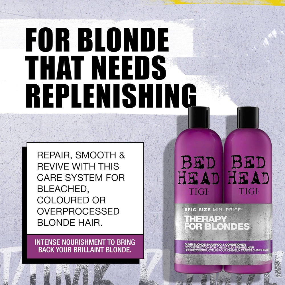 TIGI Bed Head Dumb Blonde Shampoo rich lather scene showcasing cleansing action.