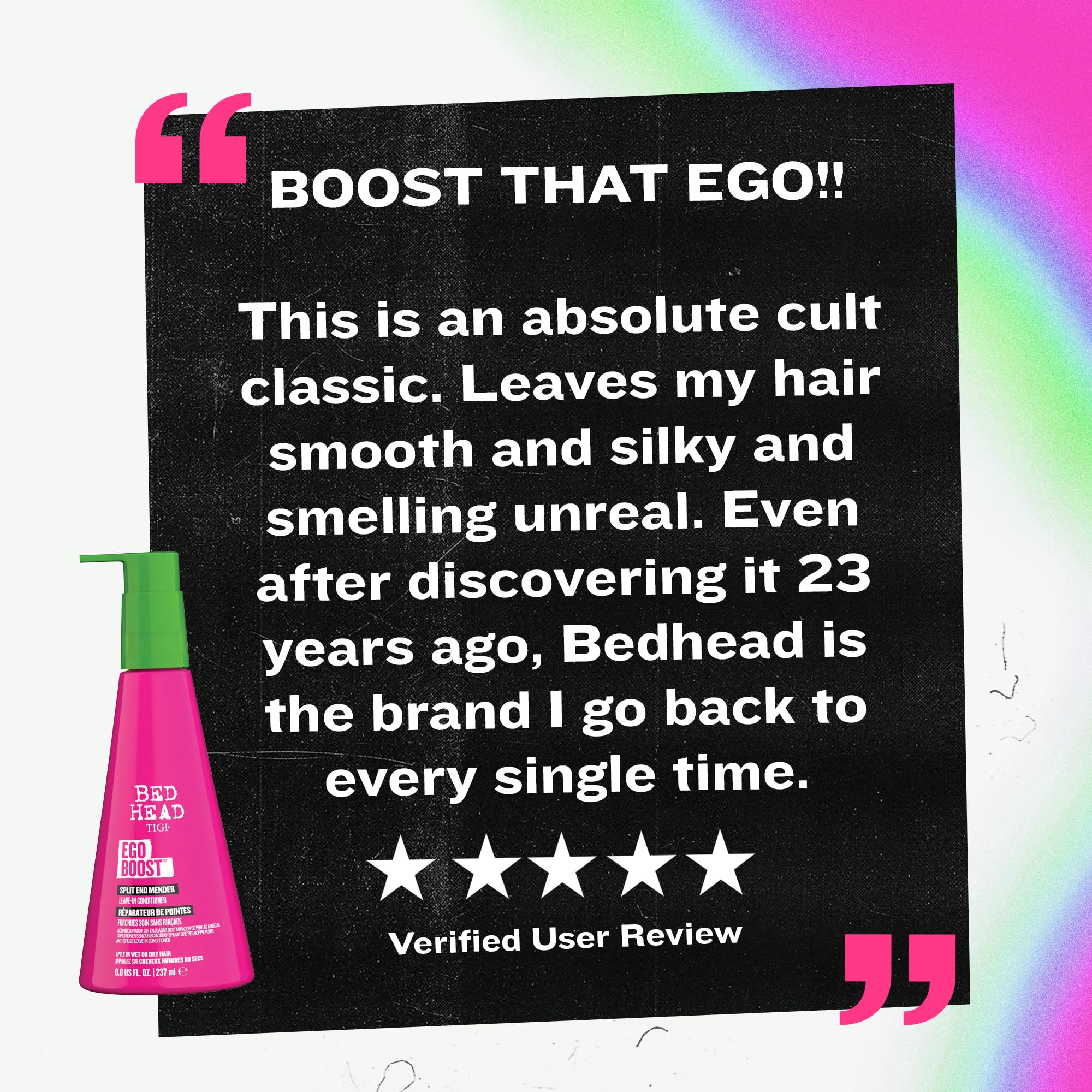 TIGI Bed Head Ego Boost visible healthy-looking hair after use.