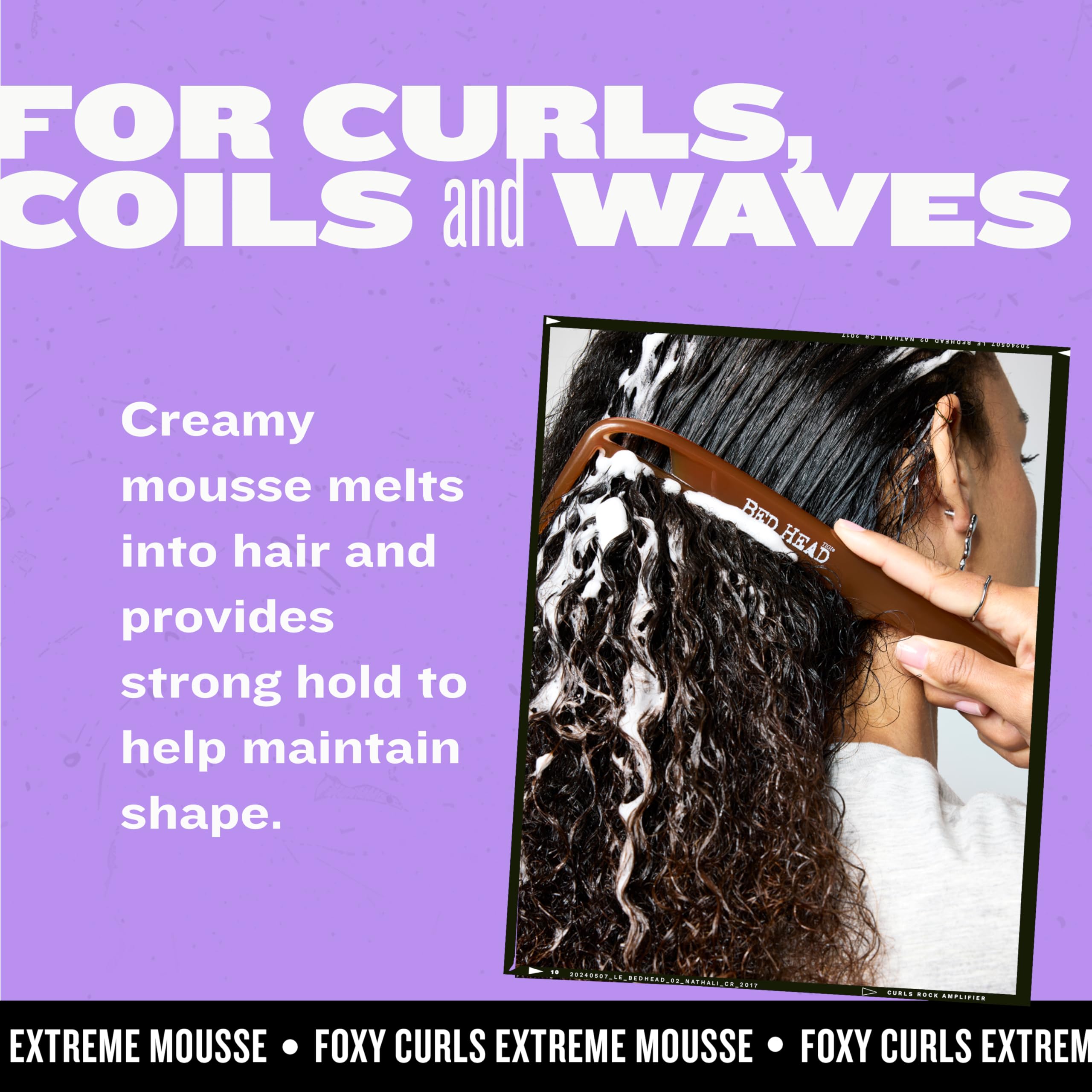 TIGI Bed Head Foxy Curls Mousse during diffuse-dry to create voluminous curls.