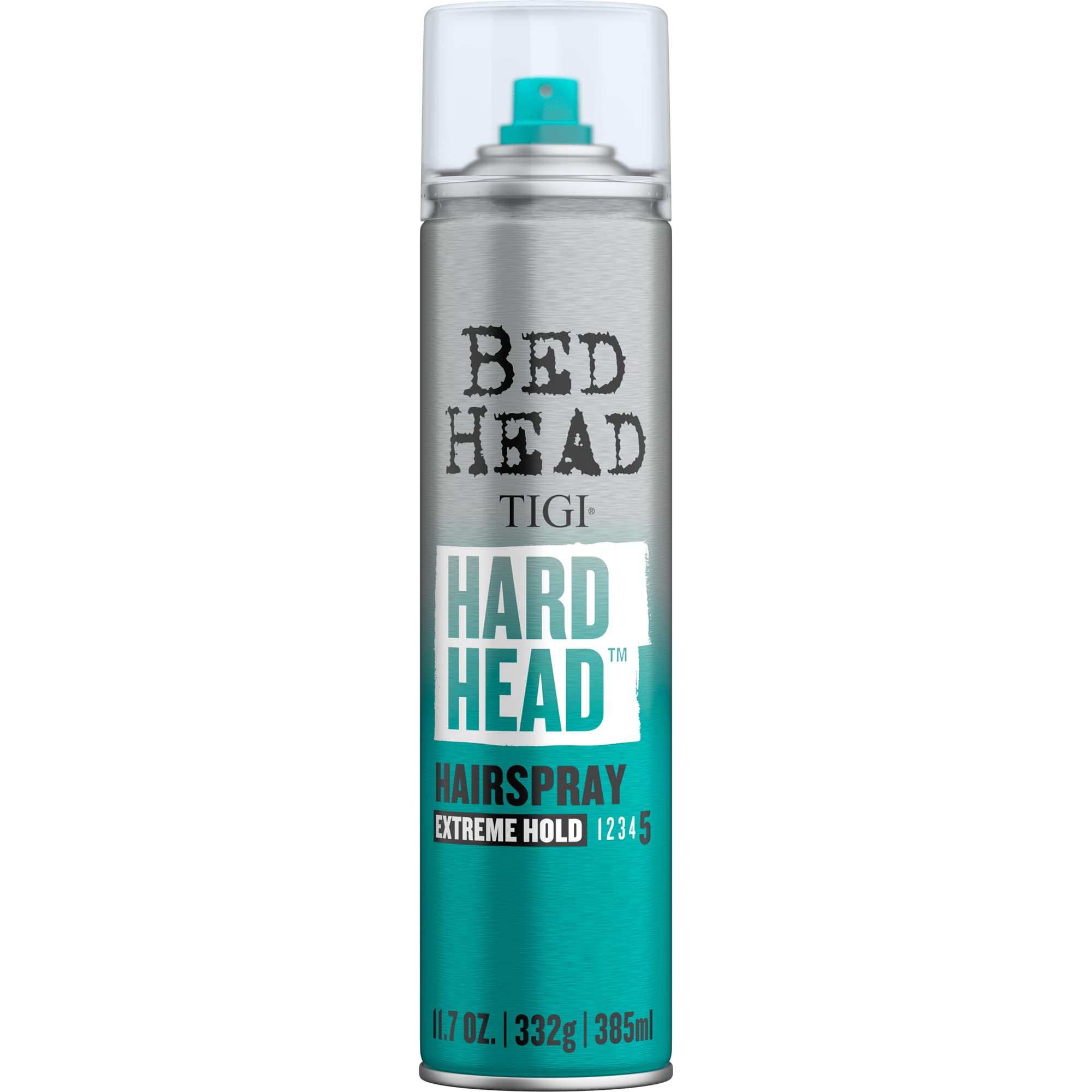 TIGI Bed Head Hard Head bottle front demonstrates extreme hold for all-day style.