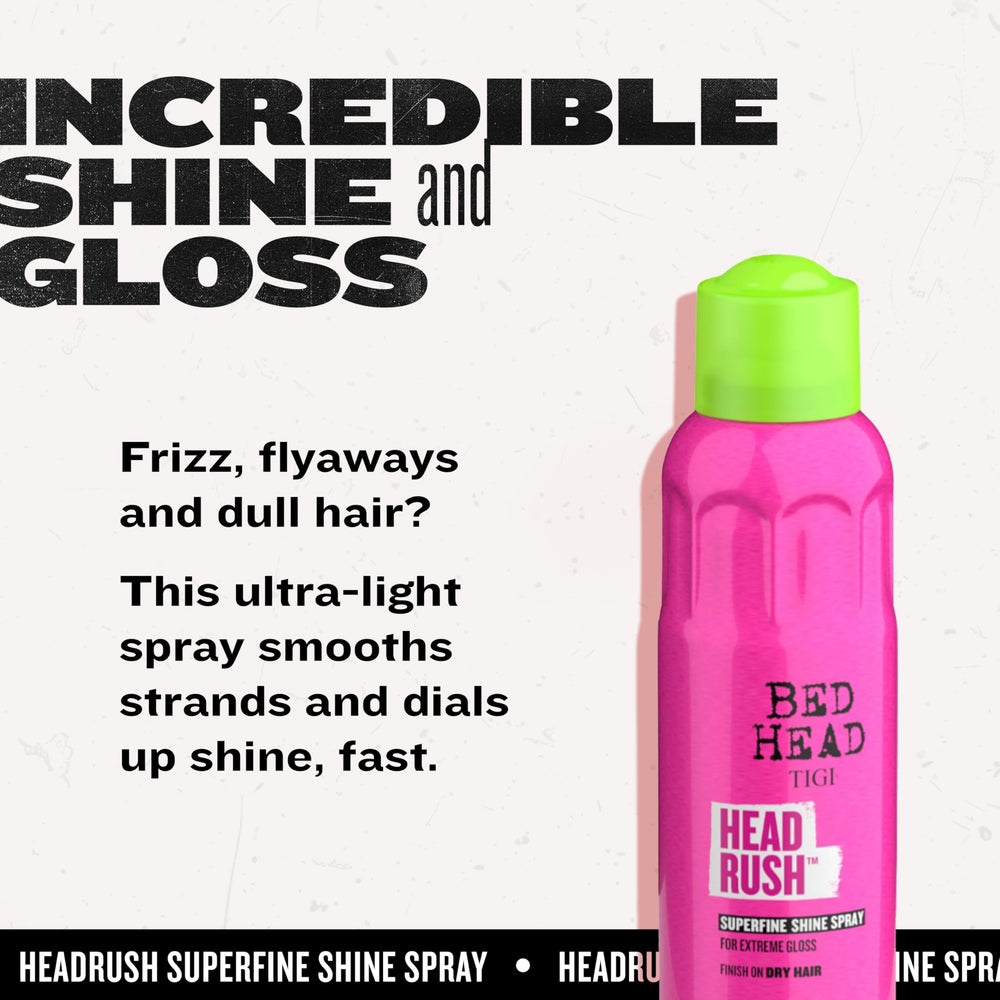 TIGI Bed Head Headrush aerosol can close-up ready-to-use shine spray