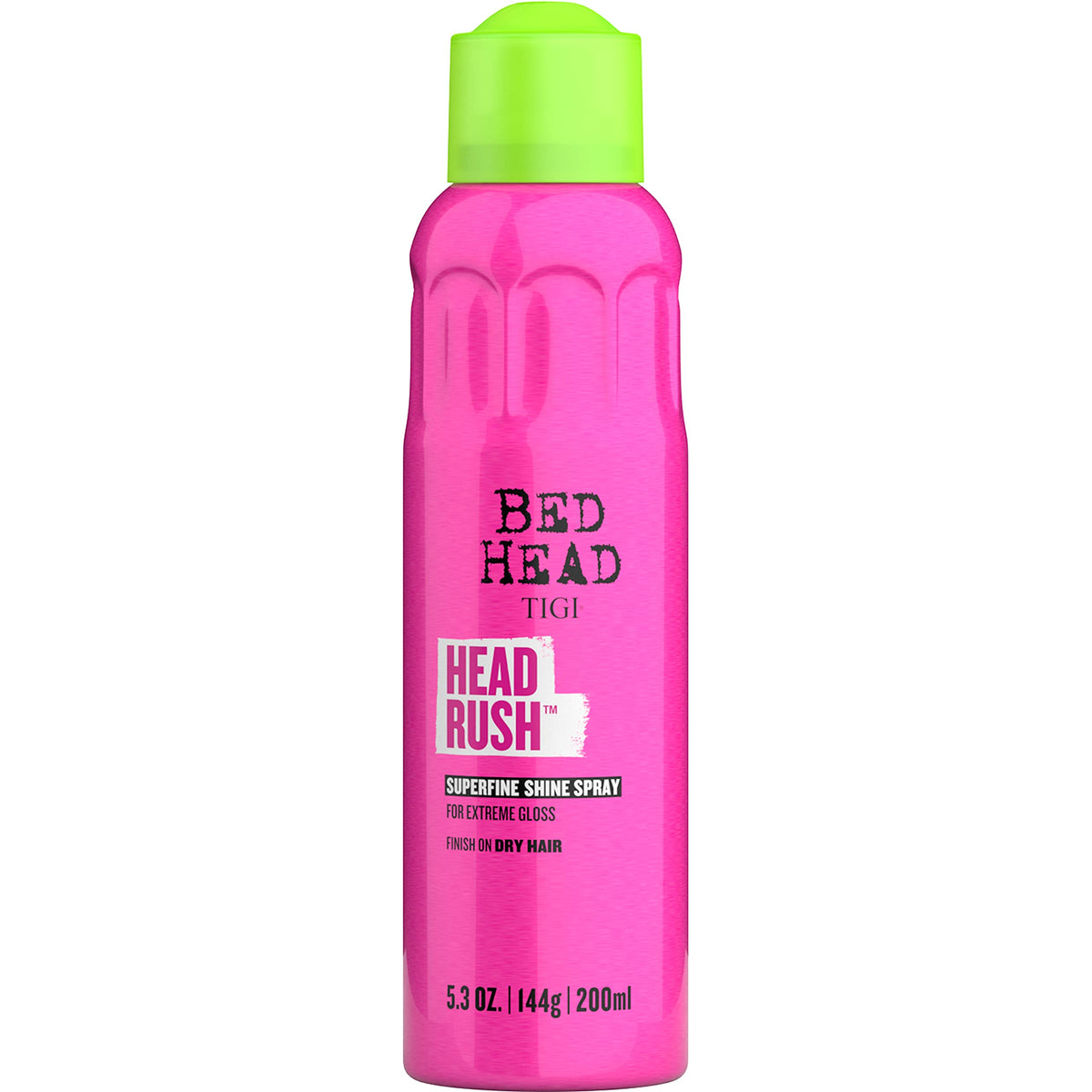 TIGI Bed Head Headrush bottle shot showing glossy shine on hair