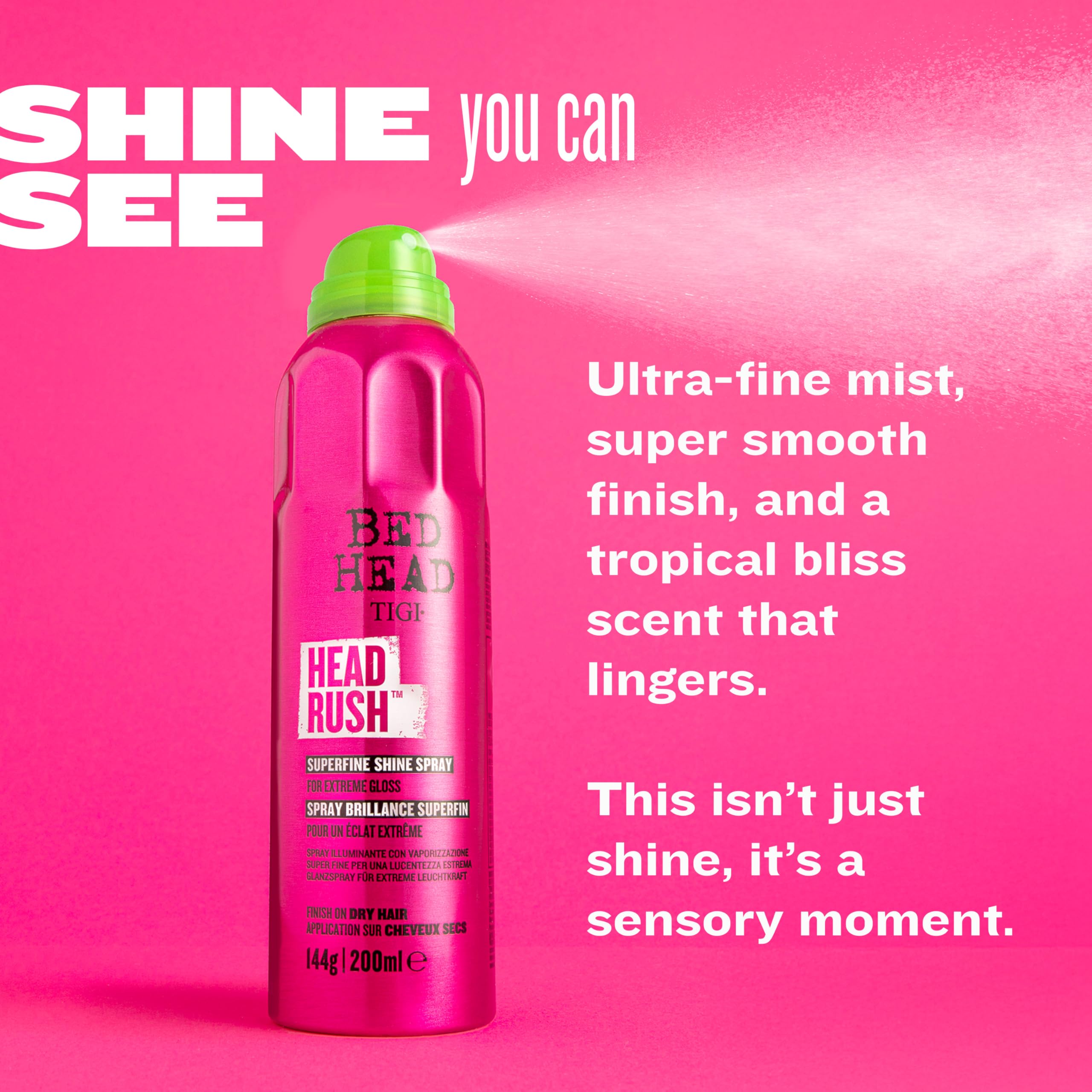 TIGI Bed Head Headrush soft silky finish on damp strands