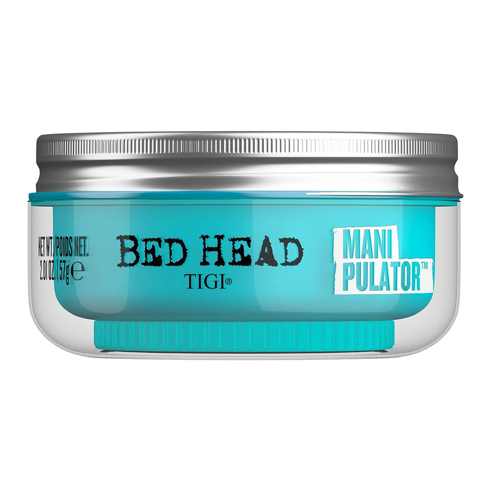 TIGI Bed Head Manipulator bottle close-up showing pliable hold for defined waves