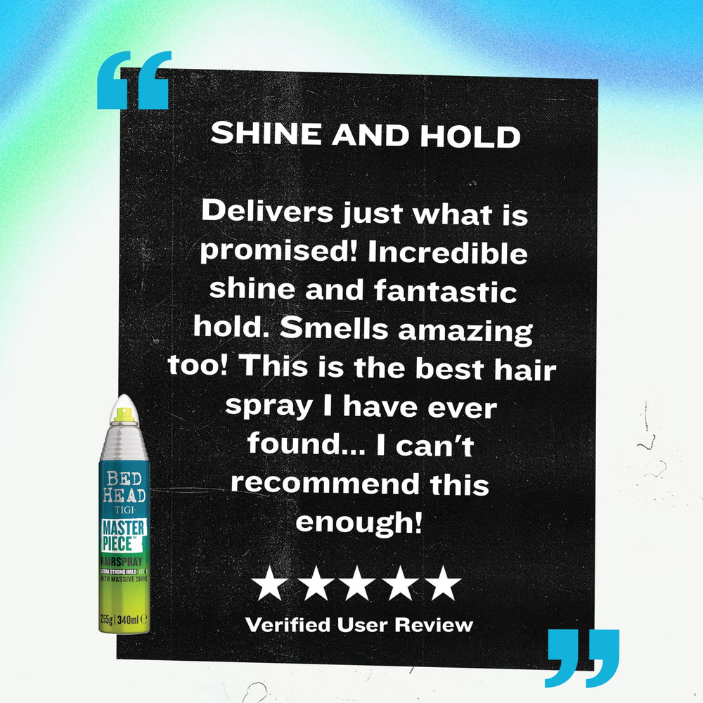 TIGI Bed Head Masterpiece shine-detail captures reflective finish on bold hairstyles.
