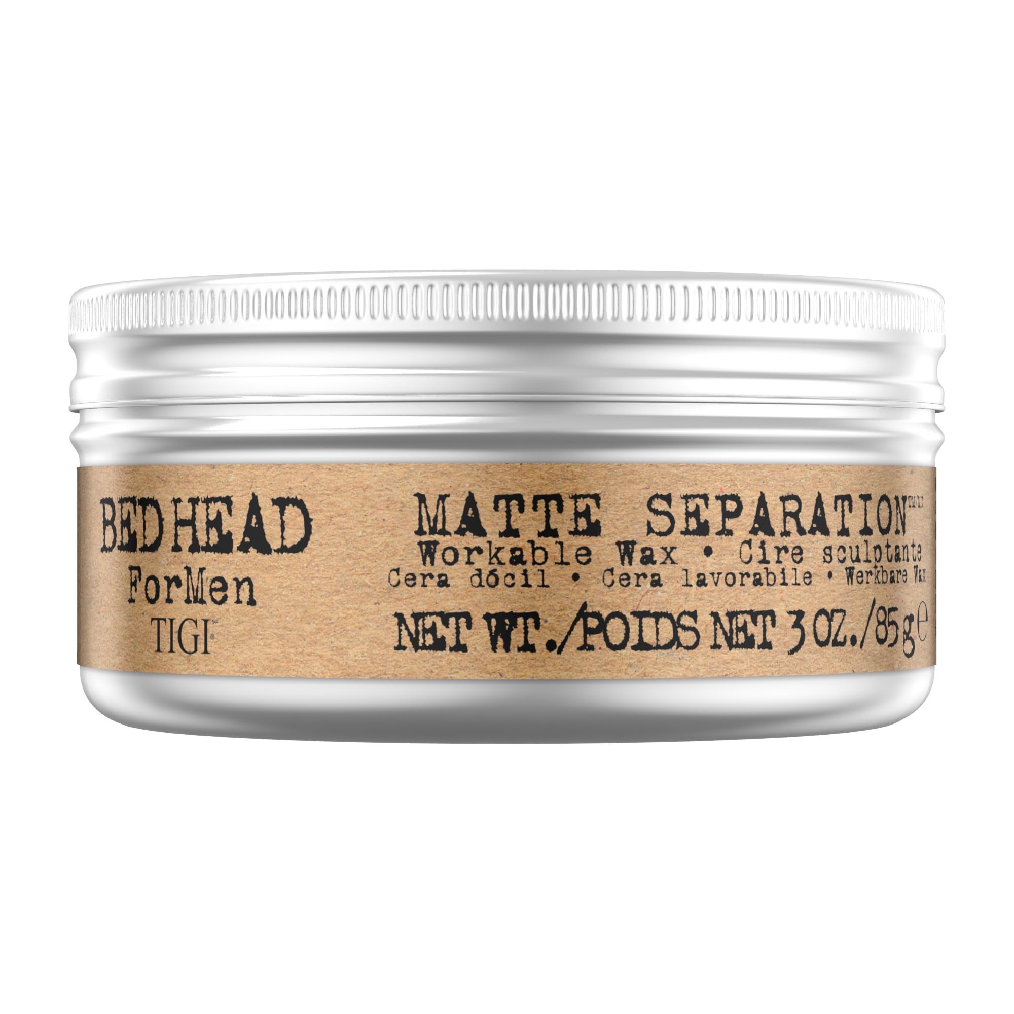 TIGI Bed Head for Men Matte Separation Wax 3oz tub provides strong hold with a natural matte finish.