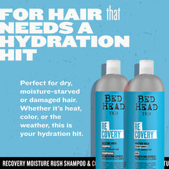 TIGI Bed Head Recovery shampoo being massaged into wet hair for moisture