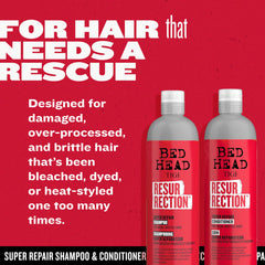 TIGI Bed Head Resurrection conditioner on smooth, shiny hair ends showing revitalized texture.