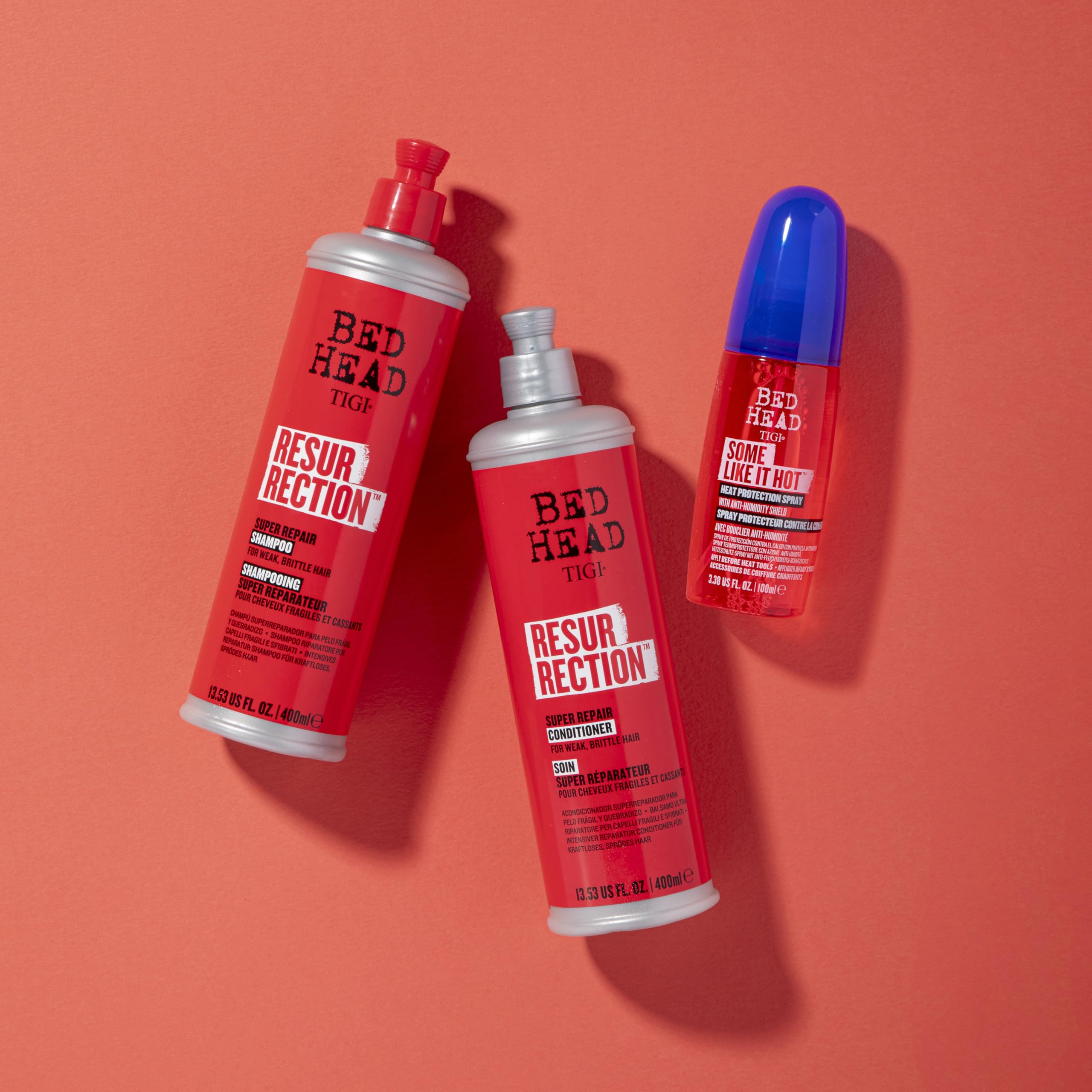 TIGI Bed Head Resurrection routine image in a sink illustrating simple 1-2 treatment steps.