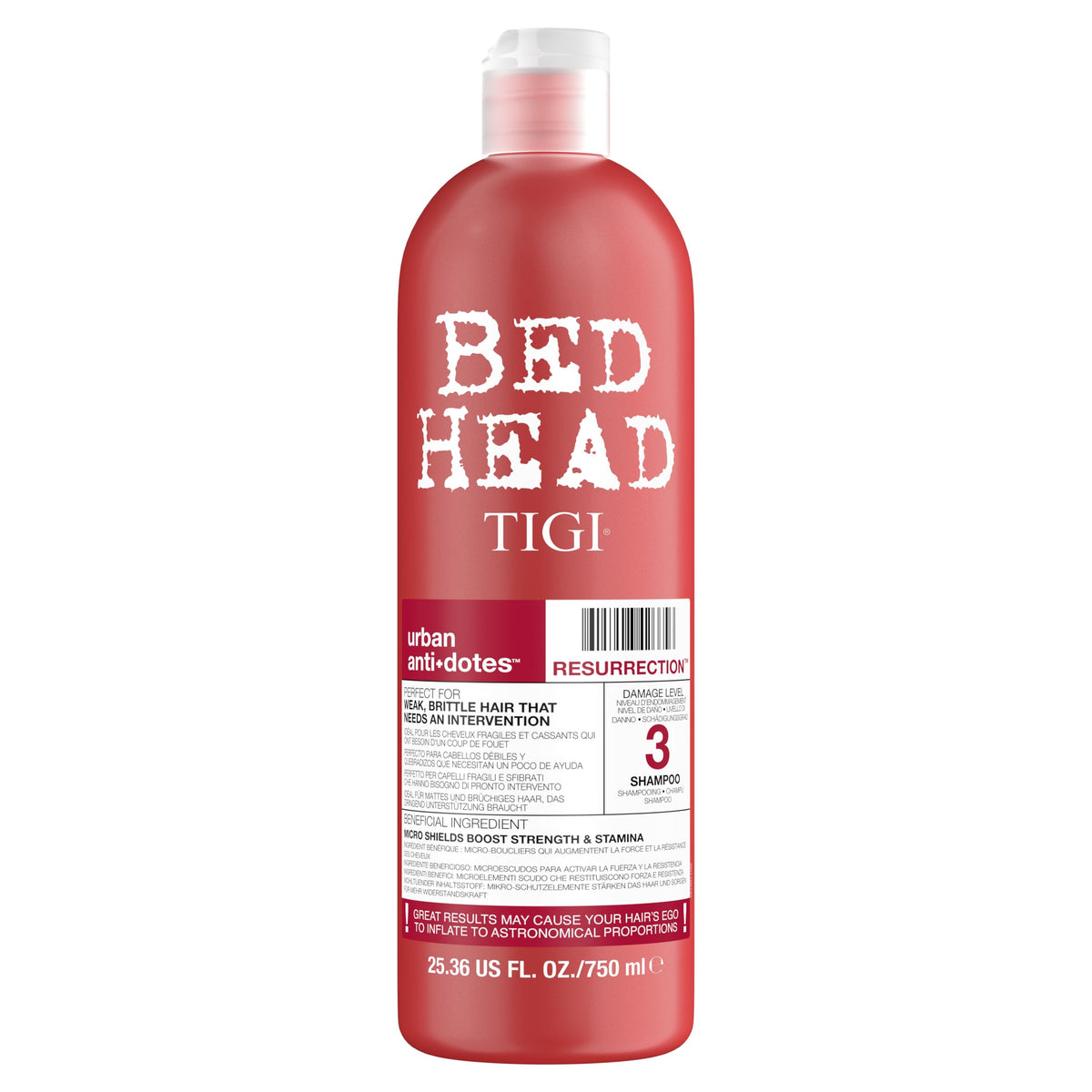 TIGI Bed Head Resurrection Shampoo bottle offers moisture-rich care for hair in need.