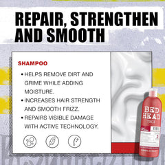 Hair after washing shows smoother, shinier strands with TIGI Resurrection Shampoo.