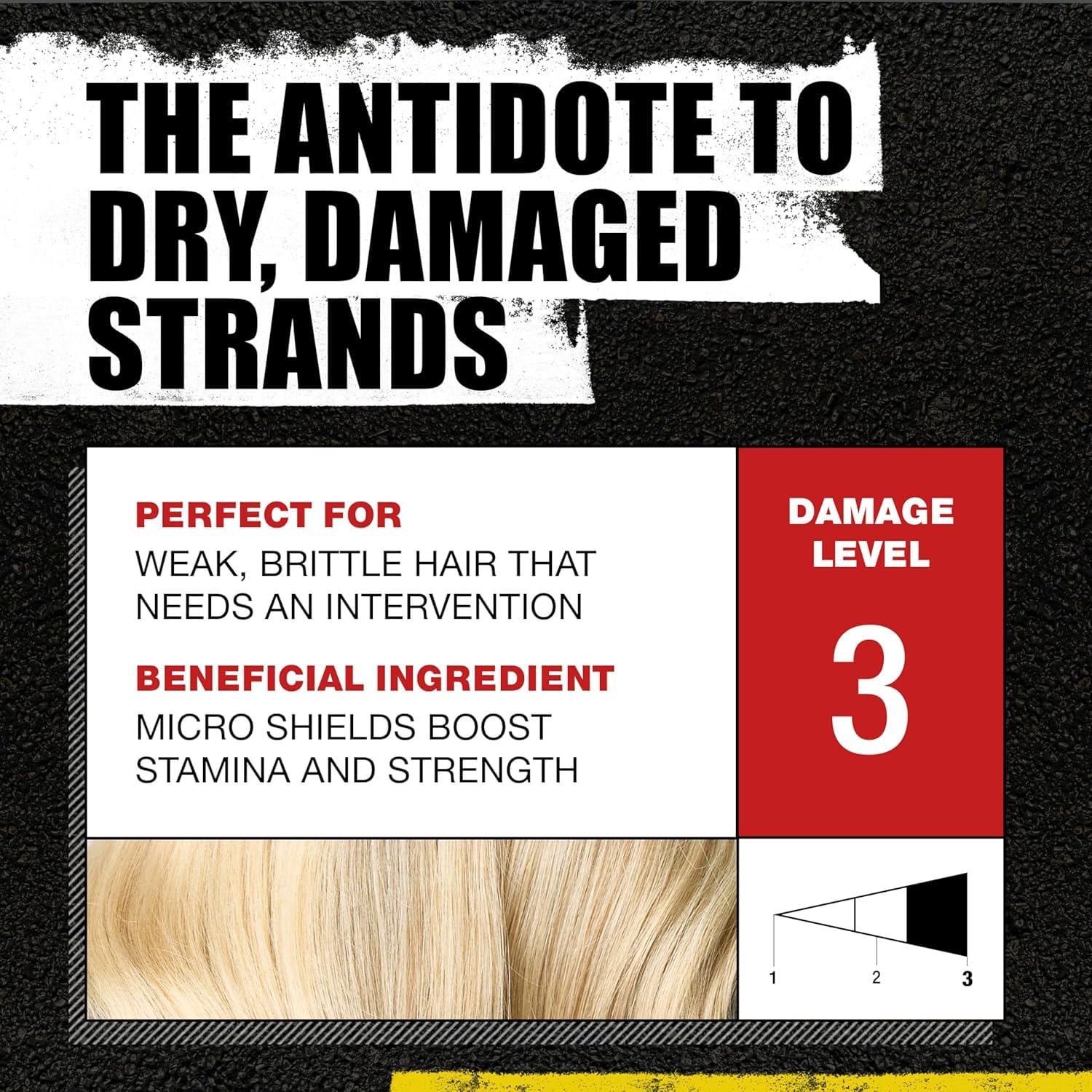 Close-up of TIGI Bed Head Resurrection Shampoo providing moisture therapy to brittle hair.
