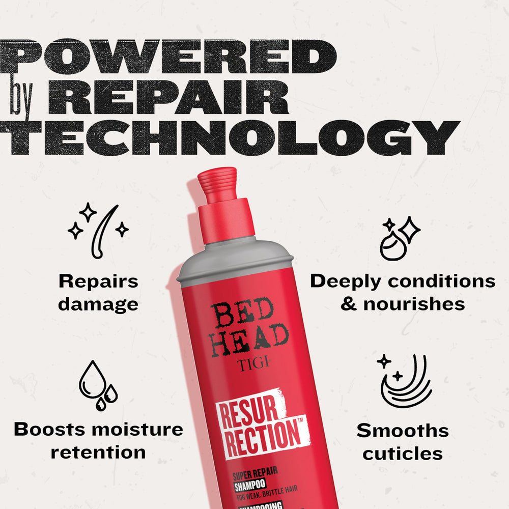 TIGI Bed Head Resurrection Shampoo salon-formula conveys professional-grade repair at home.