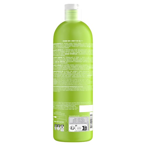 TIGI Bed Head Urban Antidotes 1 pump enables easy, even distribution of shampoo.