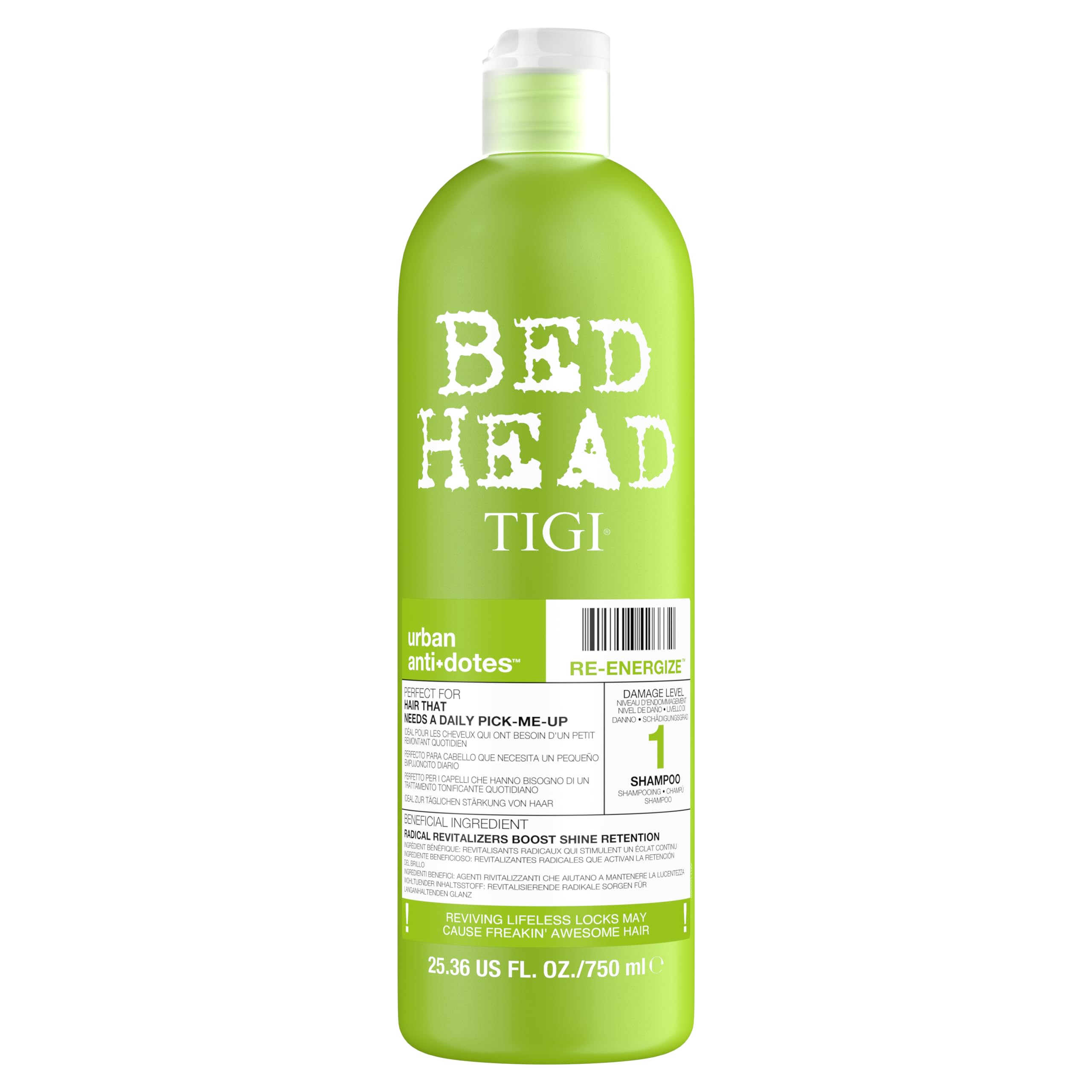 TIGI Bed Head Urban Antidotes 1 bottle boosts moisture for hydrated, vibrant-looking hair.