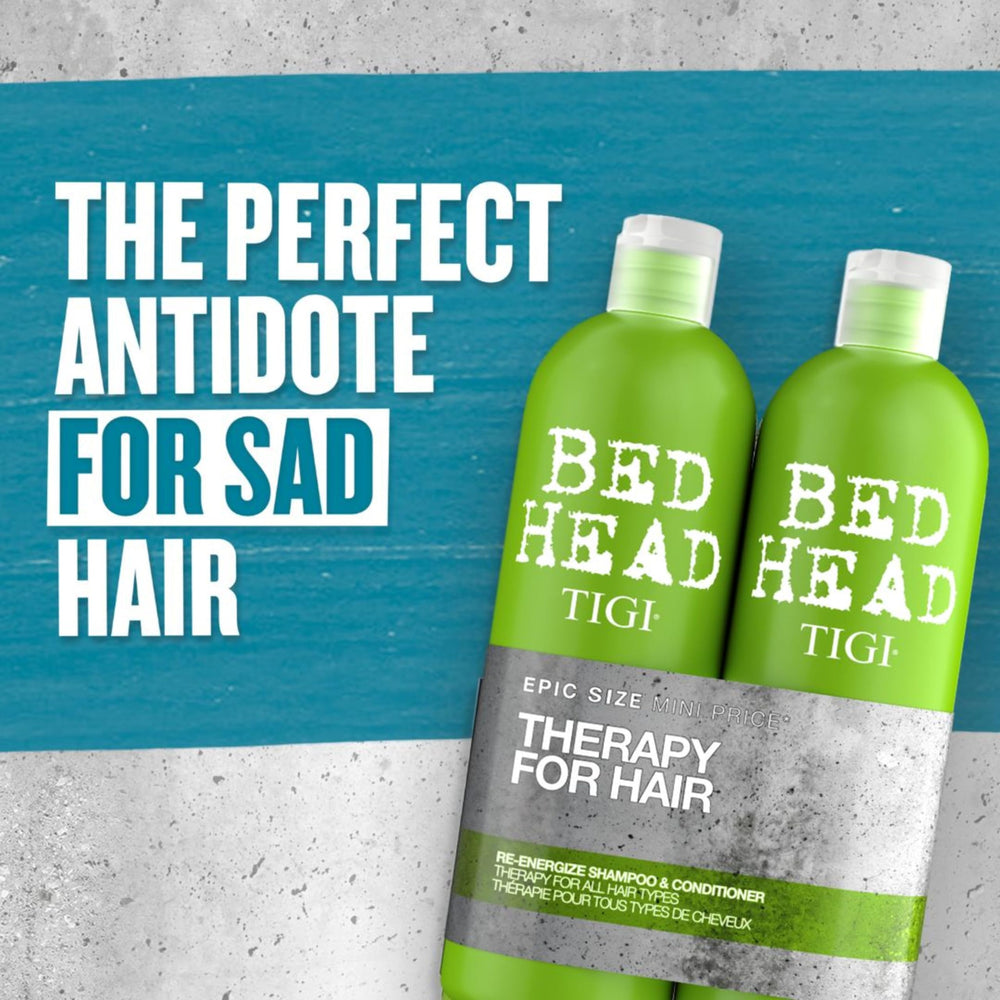 TIGI Bed Head Urban Antidotes Re-Energize label detail indicates colour-safe daily care