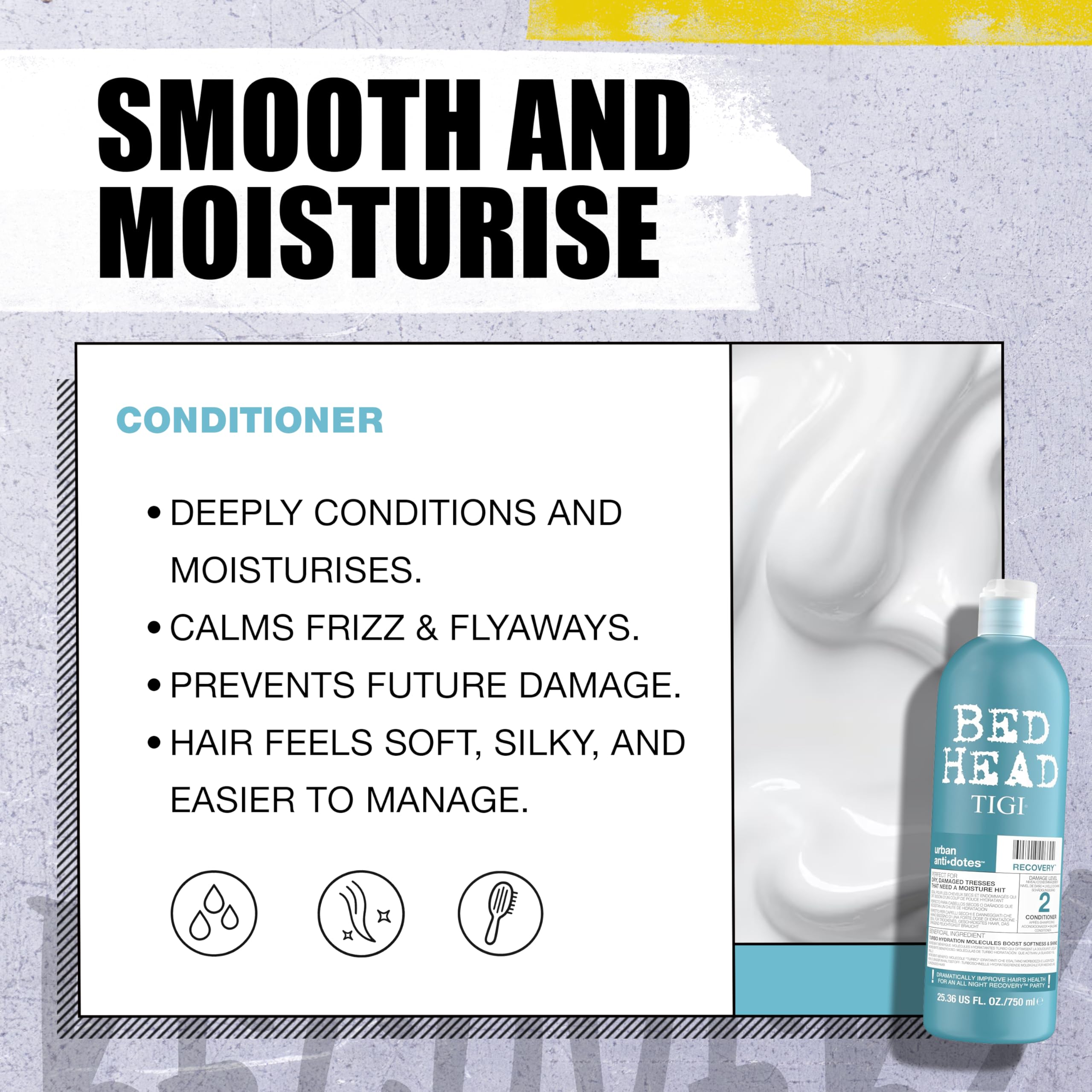 TIGI Bed Head Urban Antidotes Recovery hair shine result—glossy, healthy-looking finish.