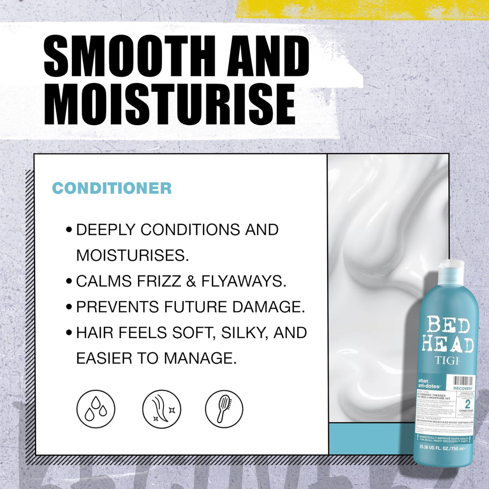 TIGI Bed Head Urban Antidotes Recovery hair shine result—glossy, healthy-looking finish.