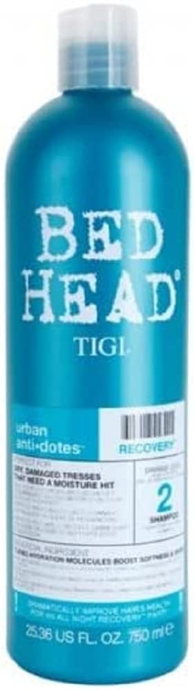 tigi bed head urban antidotes recovery shampoo bottle demonstrates hydrating formula for damaged hair