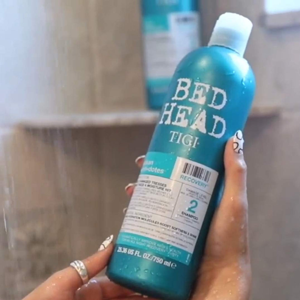 tigi bed head urban antidotes recovery shampoo close-up highlighting shine boost