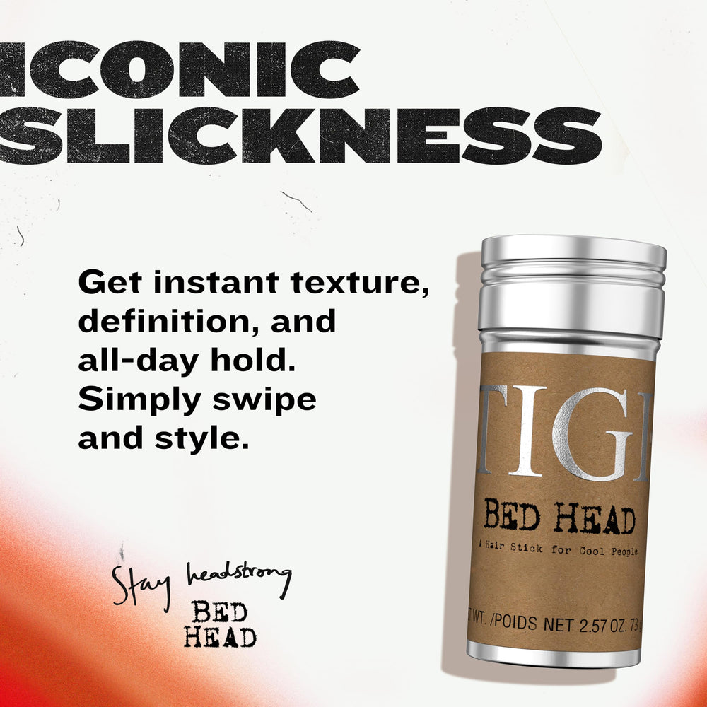 TIGI Bed Head Wax Stick application on dry hair delivers instant texture and flyaway control.